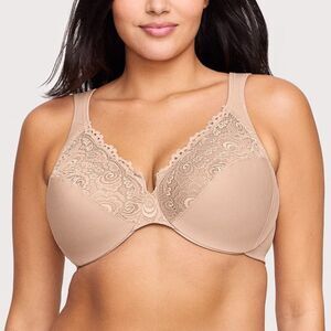 Glamorise Bra Women’s 48G Beige Tan Low‎ Cut WonderWire Lace